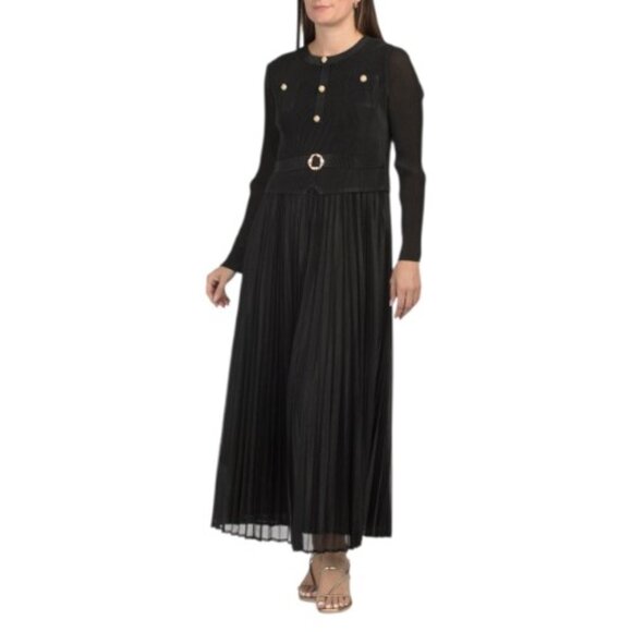 NANCY YANG Twofer Pleated Maxi Dress - Picture 1 of 2